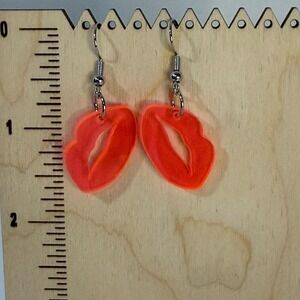 Translucent Pink Acrylic Lip Shaped Dangle Earrings -Statement Earrings -Novelty